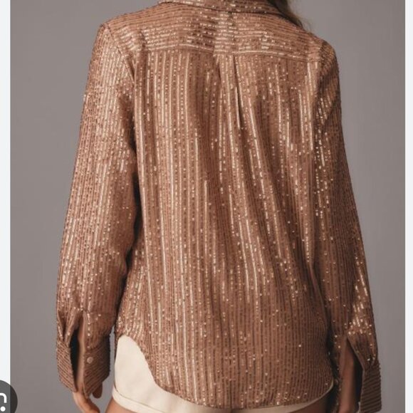 ANTHROPOLOGIE The Remie Sequin Brown Buttondown Shirt Top Size S NEW WITH TAG - Picture 3 of 3